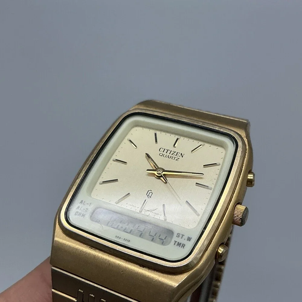 Vintage Citizen Mens Watch 30mm Gold Tone Ana Digi 8950-084896 New Battery 6.25
